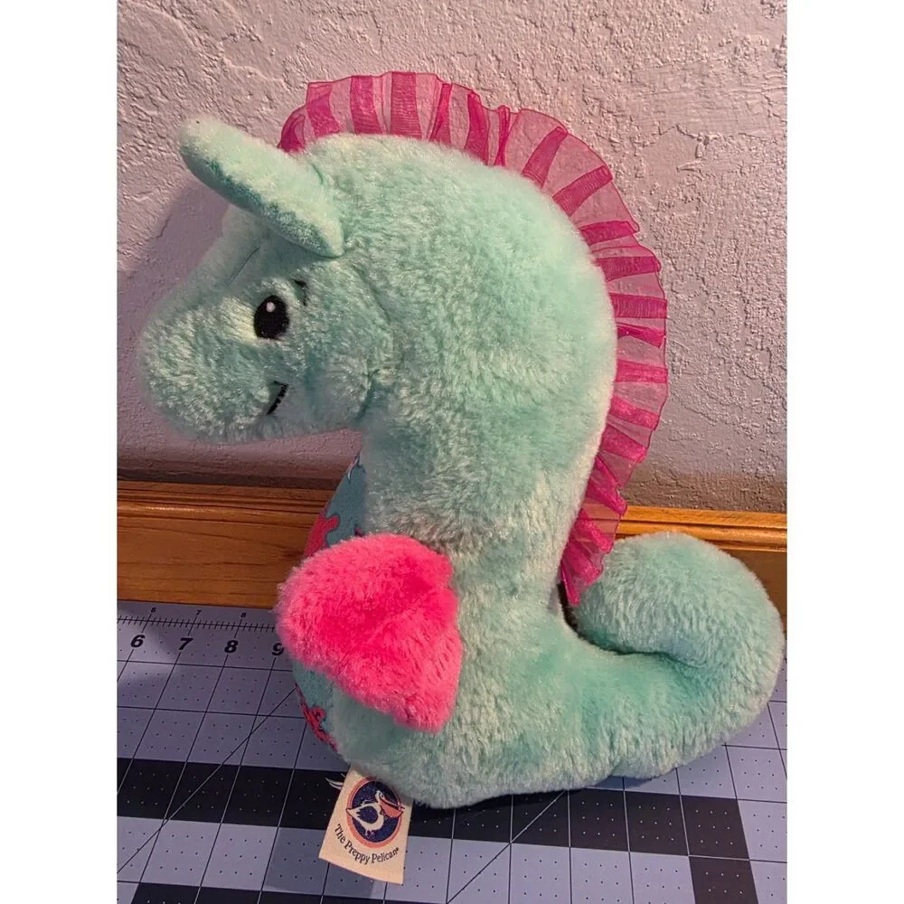The Preppy Pelican Seahorse Plush Turtle Print Pink Fins Bow 9